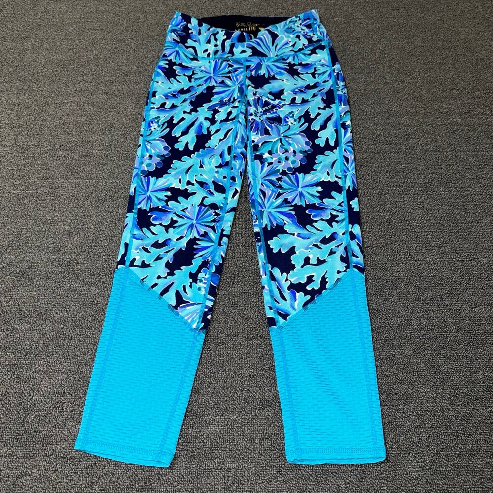 Lilly Pulitzer Luxletic Weekender Midi Leggings In Too Deep Blue Coral‎ Print XS